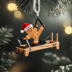 Gingerbread Pilates Christmas Ornament, Custom Name Pilate Lover Gift,Santa Hat Reformer Decor,Cute Fitness Christmas Gift,Xmas Gift for Her