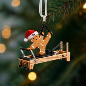 Gingerbread Pilates Christmas Ornament, Custom Name Pilate Lover Gift,Santa Hat Reformer Decor,Cute Fitness Christmas Gift,Xmas Gift for Her