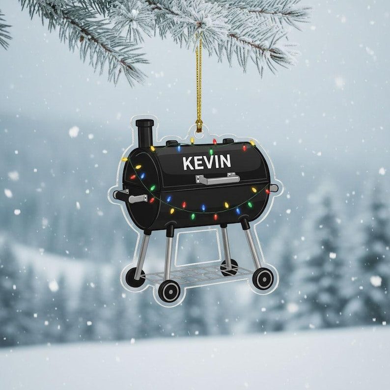 Personalized Smoker BBQ Christmas Ornament, Custom Grill Ornament with Name, Backyard Barbecue Holiday Decor, Gift for BBQ Lovers, Keepsake