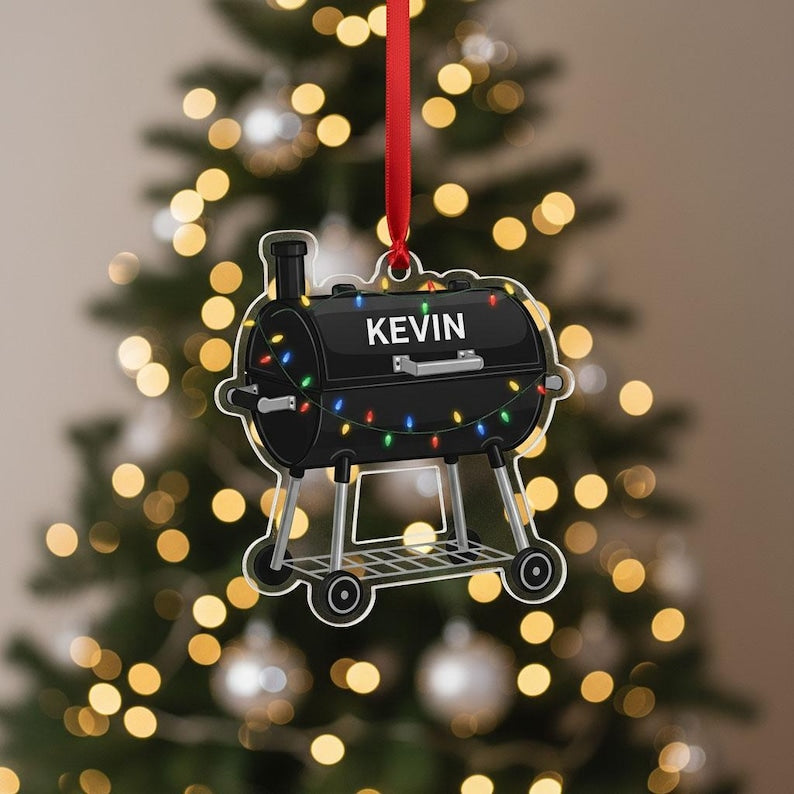 Personalized Smoker BBQ Christmas Ornament, Custom Grill Ornament with Name, Backyard Barbecue Holiday Decor, Gift for BBQ Lovers, Keepsake