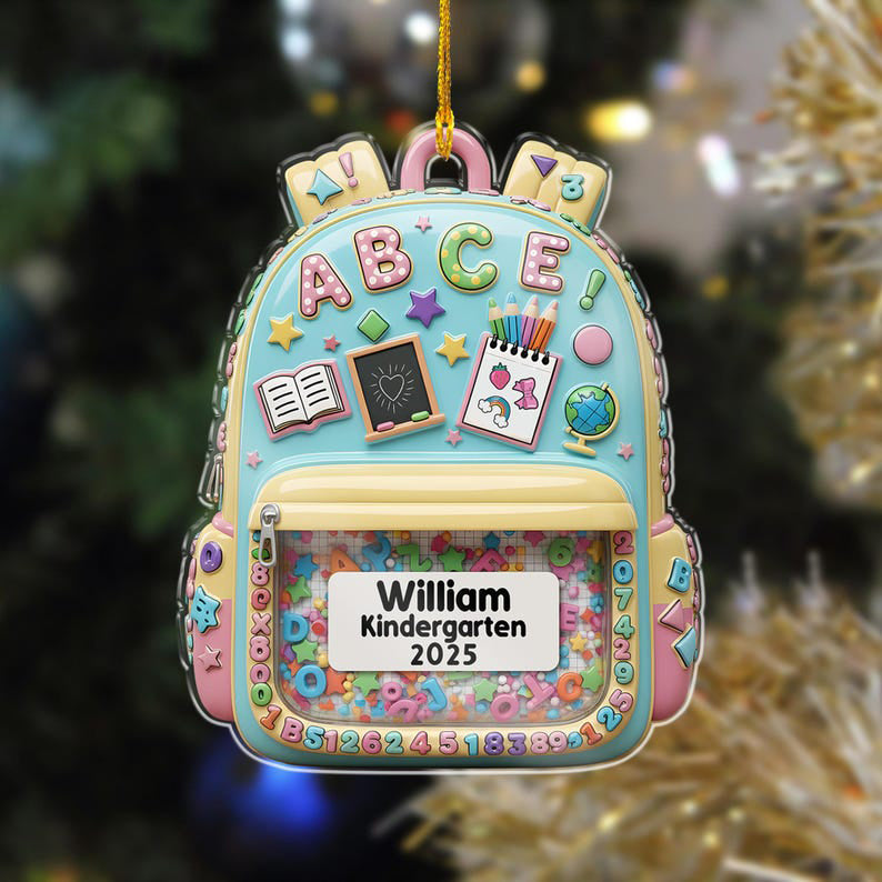 Personalized Kids School Backpack Ornament: Teacher & Student Decor, Kids Christmas Gift