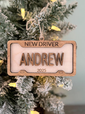 Personalized New Driver Ornament 2025 Custom License Plate Ornament Teen Driver Gift Wood Car Ornament
