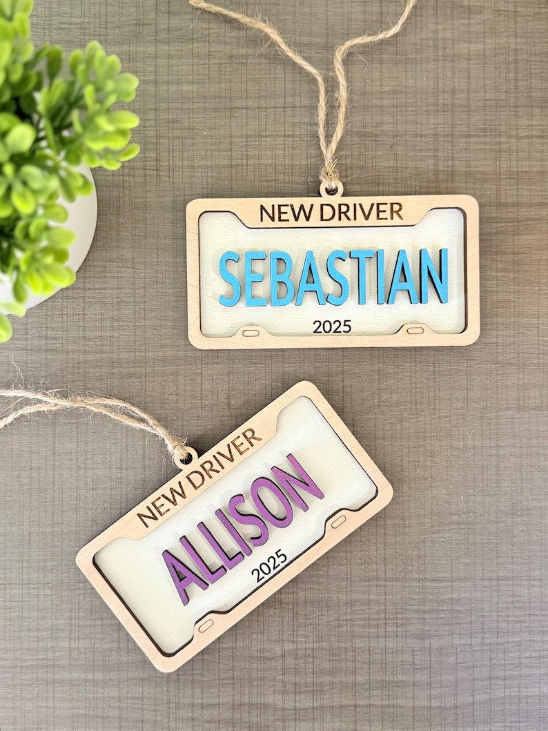 Personalized New Driver Ornament 2025 Custom License Plate Ornament Teen Driver Gift Wood Car Ornament