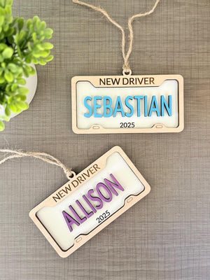 Personalized New Driver Ornament 2025 Custom License Plate Ornament Teen Driver Gift Wood Car Ornament