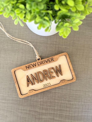Personalized New Driver Ornament 2025 Custom License Plate Ornament Teen Driver Gift Wood Car Ornament