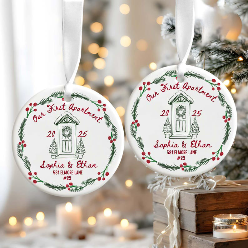 First Apartment Christmas Ornament, 1st Apartment Ornament with Address, Personalized New Apartment Housewarming Gifts for Couples Keepsakes