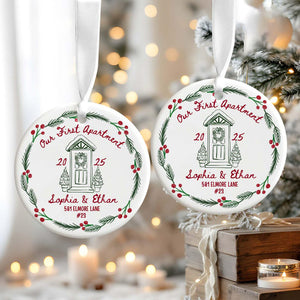 First Apartment Christmas Ornament, 1st Apartment Ornament with Address, Personalized New Apartment Housewarming Gifts for Couples Keepsakes
