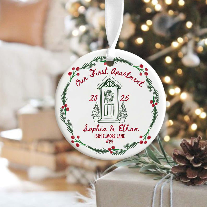 First Apartment Christmas Ornament, 1st Apartment Ornament with Address, Personalized New Apartment Housewarming Gifts for Couples Keepsakes