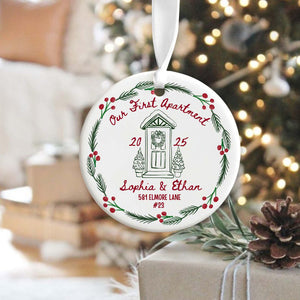 First Apartment Christmas Ornament, 1st Apartment Ornament with Address, Personalized New Apartment Housewarming Gifts for Couples Keepsakes