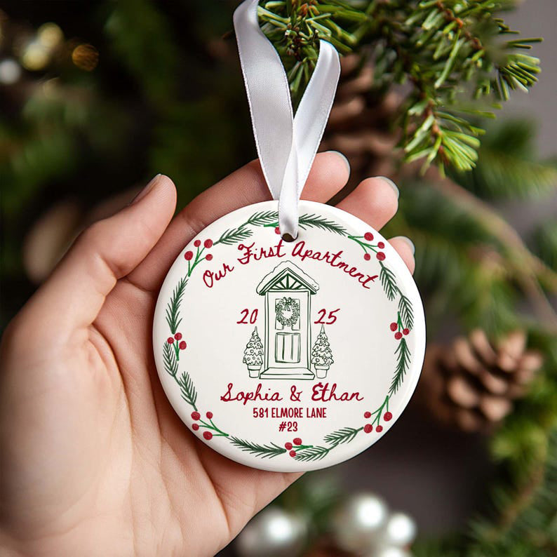 First Apartment Christmas Ornament, 1st Apartment Ornament with Address, Personalized New Apartment Housewarming Gifts for Couples Keepsakes