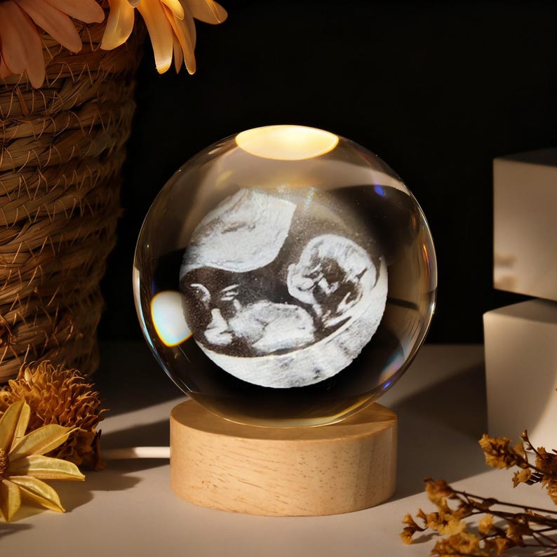 Custom Ultrasound Crystal Ball Lamp Personalized Baby Sonogram Keepsake Gift, Pregnancy Reveal, Baby Shower Present, Nursery Night Light