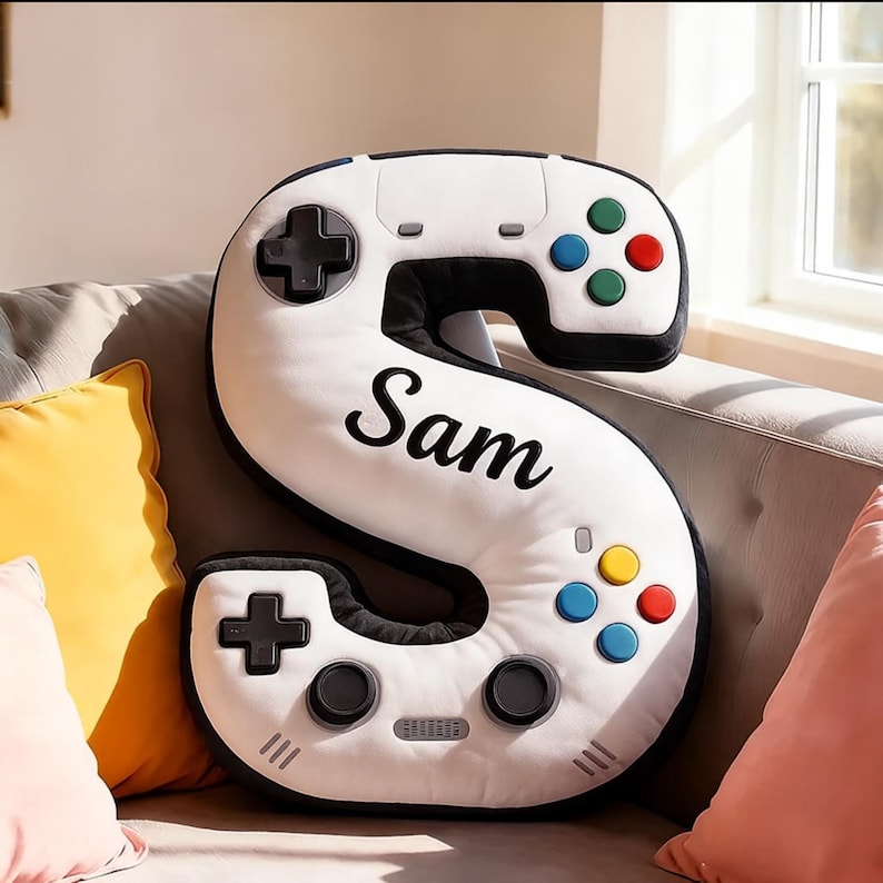 Personalized Game Letter Pillow: Custom Initial Pillow With Name,Controller Alphabet Pillow for Game Lovers,Christmas Gift for Kids