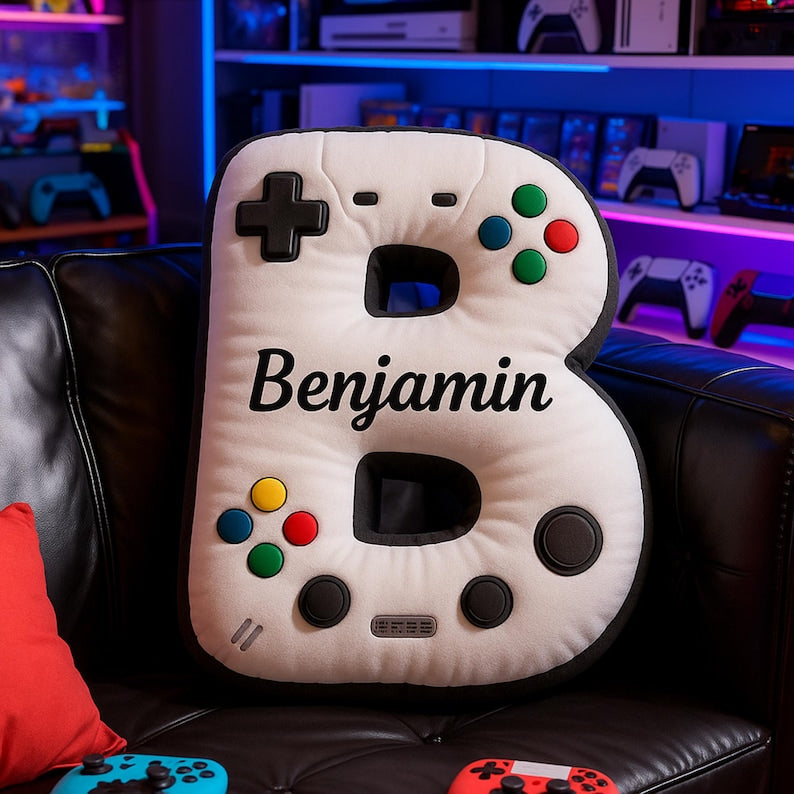 Personalized Game Letter Pillow: Custom Initial Pillow With Name,Controller Alphabet Pillow for Game Lovers,Christmas Gift for Kids