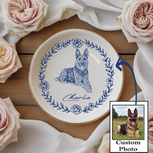 Custom Dog Cat Jewelry Dish, Toile De Jouy Pet Ring Dish , Personalized Pet Portrait Ceramic Christmas , Pet Mom Photo Gift, Pet Lover Gift