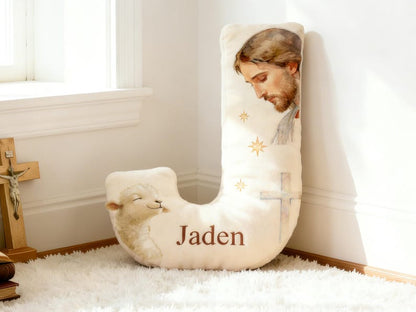 Custom Jesus Pillow,Personalized Initial Christ Decor,Letter Cushion for Nursery,Easter Gift for Christian