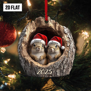 Personalized Squirrel Couple 2D Flat Christmas Ornaments, Custom Name Christmas Ornaments, Couples Xmas Gift, Woodland Animal Holiday Decor