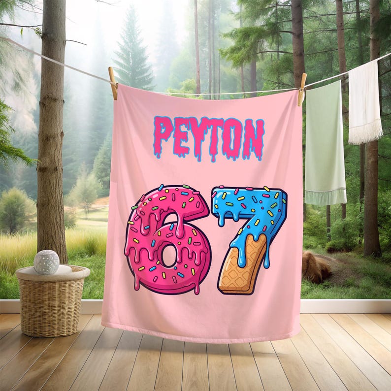Custom Funny Six Seven Kids Name Blanket,Personalized Ice Cream Drip Number Blanket,67 Gen Meme Holiday Gift,Mason 67 Joke Blanket for Kids