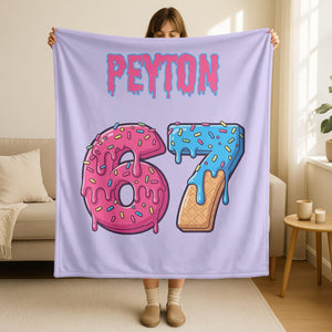 Custom Funny Six Seven Kids Name Blanket,Personalized Ice Cream Drip Number Blanket,67 Gen Meme Holiday Gift,Mason 67 Joke Blanket for Kids