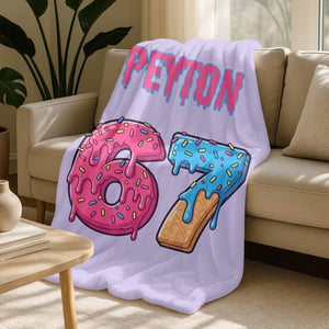 Custom Funny Six Seven Kids Name Blanket,Personalized Ice Cream Drip Number Blanket,67 Gen Meme Holiday Gift,Mason 67 Joke Blanket for Kids