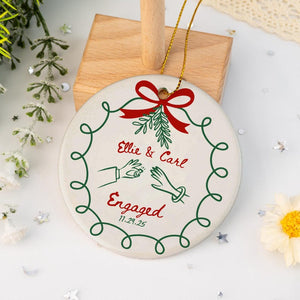 2 Sided Ceramic Ornament, Our First Christmas Engaged, Personalized Engagement Gift for Couples, Wedding Gift Newlyweds, Whimsical Married