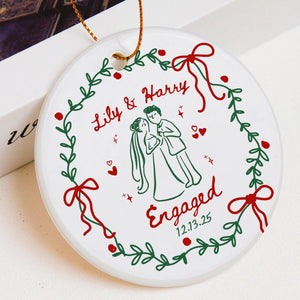 2 Sided Ceramic Ornament, Our First Christmas Engaged, Personalized Engagement Gift for Couples, Wedding Gift Newlyweds, Whimsical Married