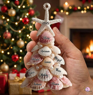 Custom Coastal Shell Acrylic Ornament, Personalized Beach Family Christmas 2025 Decor