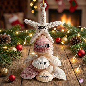 Custom Coastal Shell Acrylic Ornament, Personalized Beach Family Christmas 2025 Decor