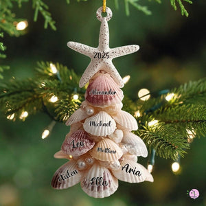 Custom Coastal Shell Acrylic Ornament, Personalized Beach Family Christmas 2025 Decor