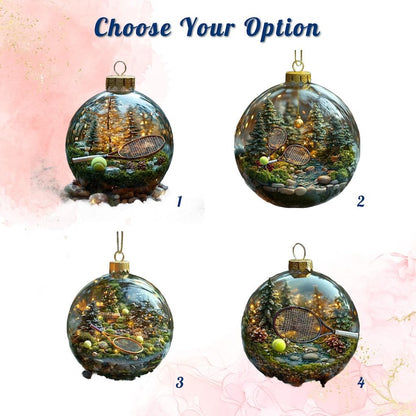 Tennis Ball 2D FLAT Christmas Ornament Nature Scene With Rackets In Glass Globe Gift For Tennis Lovers