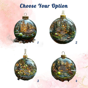 Tennis Ball 2D FLAT Christmas Ornament Nature Scene With Rackets In Glass Globe Gift For Tennis Lovers