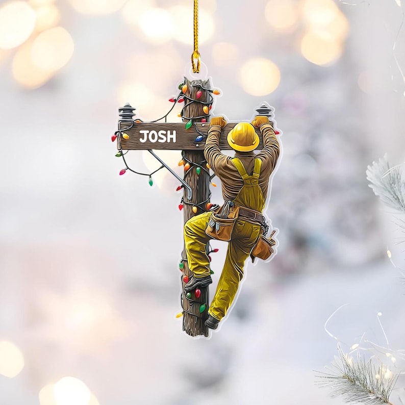Personalized Lineman Christmas Ornament, Electrician Ornament, Lineman Ornament, Christmas Tree Decor, Outdoor Worker Gift