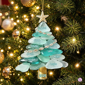 Personalized Sea Glass Family Acrylic Ornament, Coastal Christmas Tree 2025 Gift
