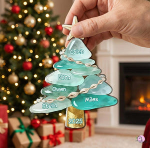 Personalized Sea Glass Family Acrylic Ornament, Coastal Christmas Tree 2025 Gift