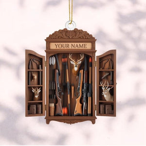 Personalized Hunting Cabinet Ornament: Rustic Hunter Gift 2D FLAT Ornament Custom Name Rustic Hunter Gift Keepsake Unique Hunting Decor for Him