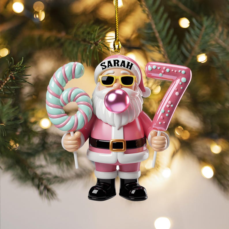 Personalized Santa 67 Christmas Ornament, 2d Arcylic Ornament, Teacher Student Gift, Gen Alpha Humor Custom Kid Ornament Candy Cane Ornament