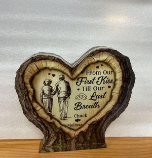 Personalized Heart Acrylic Plaque Rustic Anniversary Gift