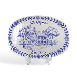 Custom House Photo Platter: Personalized Chinoiserie Style Plate Decor