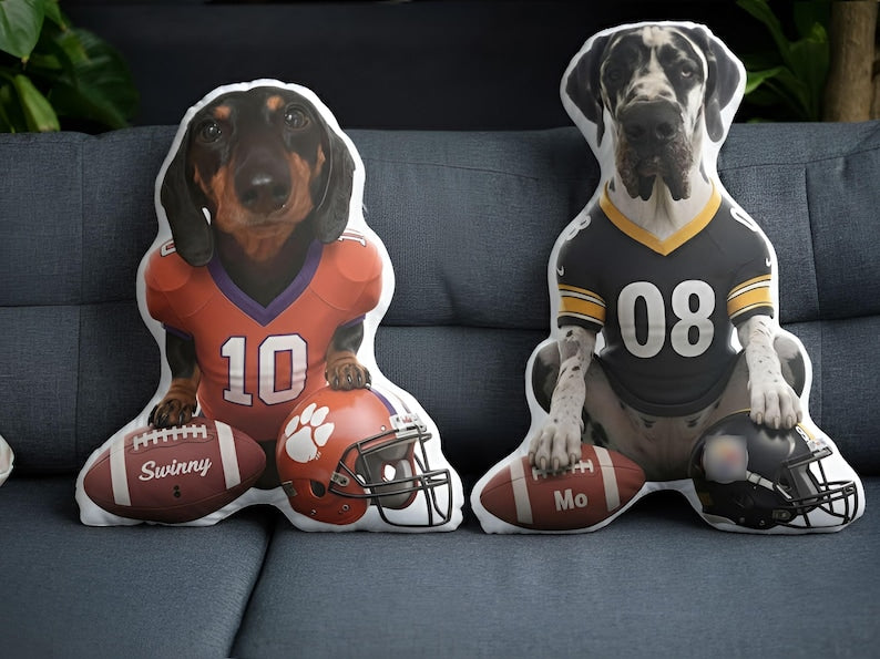 Personalized Plush Pillow: Custom Pet Photo Football Jersey, Dog Fan Player Gear