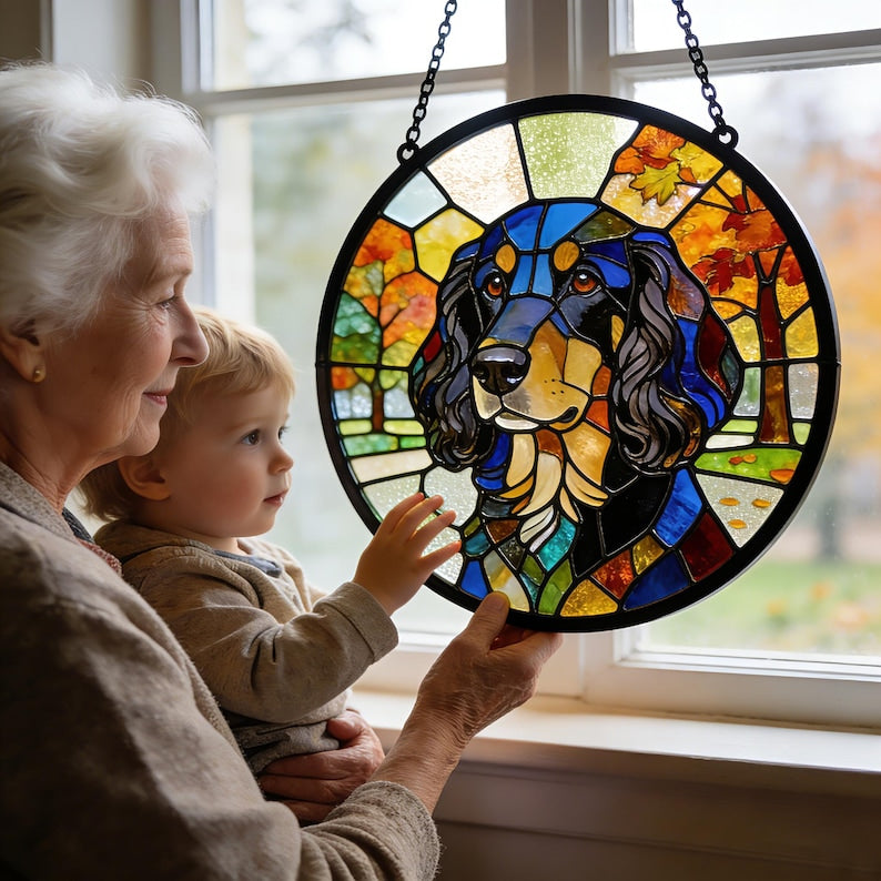 Stained Glass Pet Portrait Personalized Dog & Cat Suncatcher Memorial Gift Custom Window Hanging Art