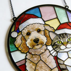 Stained Glass Pet Portrait Personalized Dog & Cat Suncatcher Memorial Gift Custom Window Hanging Art