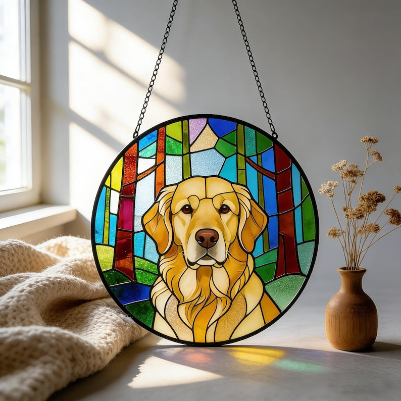 Stained Glass Pet Portrait Personalized Dog & Cat Suncatcher Memorial Gift Custom Window Hanging Art