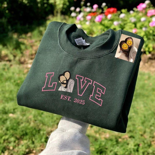 Custom Embroidered Couple Photo Hoodie, Custom Valentines Couple Portrait Shirt, Wedding Portrait Matching Couple Hoodies, Valentines Gifts