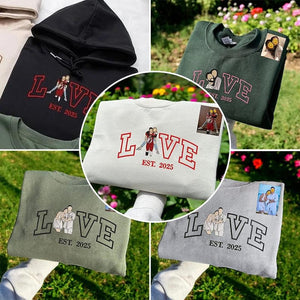 Custom Embroidered Couple Photo Hoodie, Custom Valentines Couple Portrait Shirt, Wedding Portrait Matching Couple Hoodies, Valentines Gifts