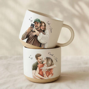 Personalized Couple Photo Pottery Mug, Custom Watercolor Portrait Mug, Boyfriend Girlfriend Gift, Gift for him