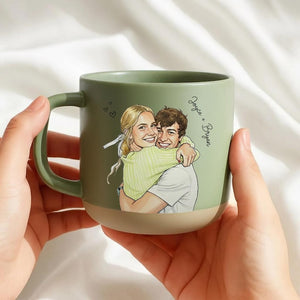 Personalized Couple Photo Pottery Mug, Custom Watercolor Portrait Mug, Boyfriend Girlfriend Gift, Gift for him