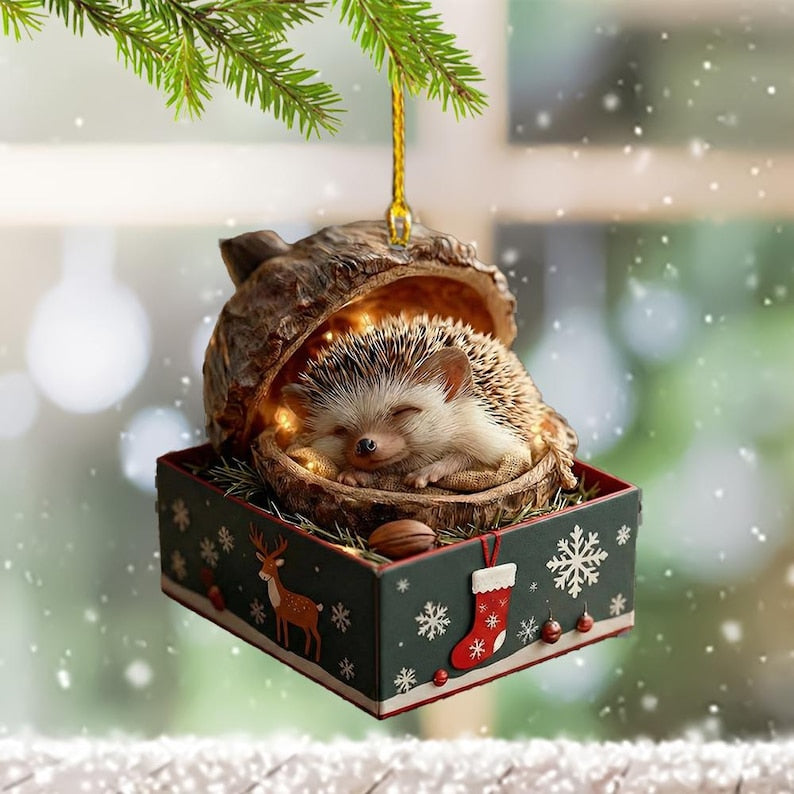 Hedgehog Acorn Dreams Ornaments, Forest Animal Acorn Ornaments Cute Christmas Ornament