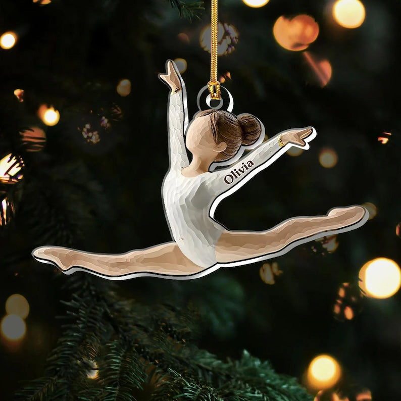 Personalized Gymnast Girl Split Ornament - Custom Name Acrylic 2025 Gift, Gymnastics Dancer Keepsake, Gymnast Christmas Tree Decor