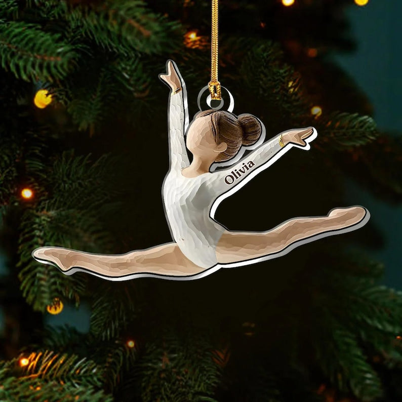 Personalized Gymnast Girl Split Ornament - Custom Name Acrylic 2025 Gift, Gymnastics Dancer Keepsake, Gymnast Christmas Tree Decor