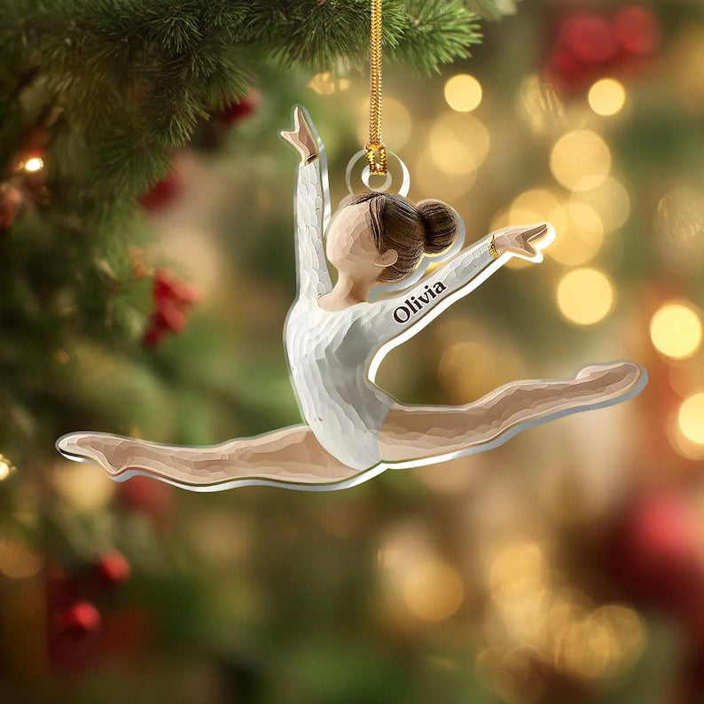 Personalized Gymnast Girl Split Ornament - Custom Name Acrylic 2025 Gift, Gymnastics Dancer Keepsake, Gymnast Christmas Tree Decor