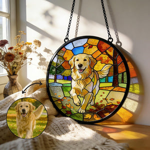Stained Glass Pet Portrait Personalized Dog & Cat Suncatcher Memorial Gift Custom Window Hanging Art